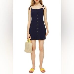 Topshop Button Down Rib Minidress - Navy, Sz 6